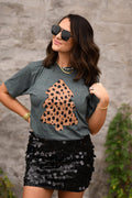 {CHEETAH CHRISTMAS TREE} Charcoal Gray Crew Neck Tee