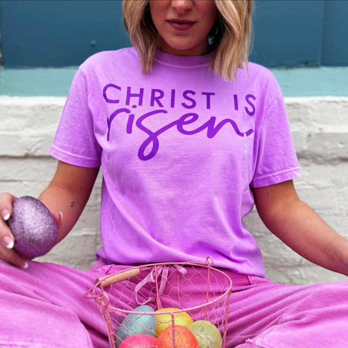 {CHRIST IS RISEN} Neon Purple Crew Neck Tee