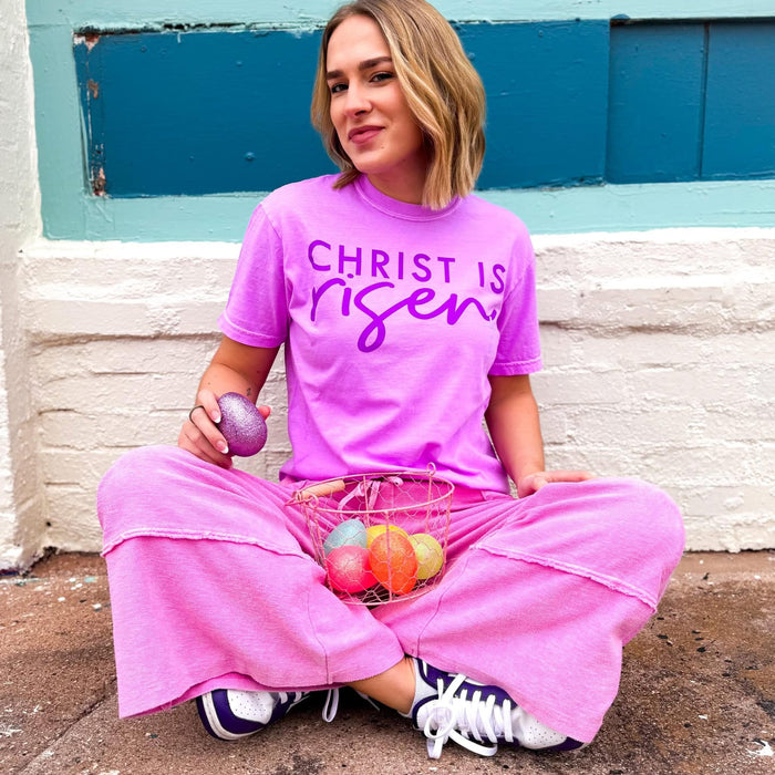 {CHRIST IS RISEN} Neon Purple Crew Neck Tee
