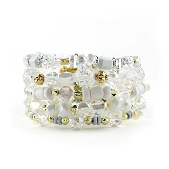 {CONSTANCE} Erimish White + Gold Beads Stack {Set of 5 Bracelets}