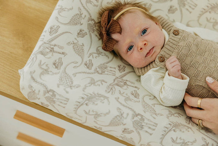Copper Pearl Premium Knit Diaper Changing Pad Cover | Jurassic Park Fossils