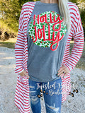 {CRUSHED PEPPERMINT} White + Red Striped Solid Pocket Cardigan