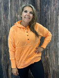 {DARCI} ORANGE Half Button Super Soft Fleece Hooded Pullover