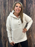 {DARCI} SAND Half Button Super Soft Fleece Hooded Pullover