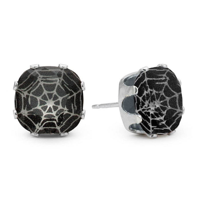 Dark Web Glow-in-the-Dark Cushion Sterling Silver Stud Earrings