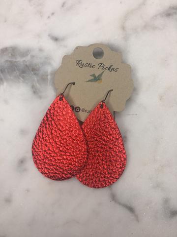 "Dazzler" Metallic Red Leather Teardrop Earrings - twistedbuffaloboutique