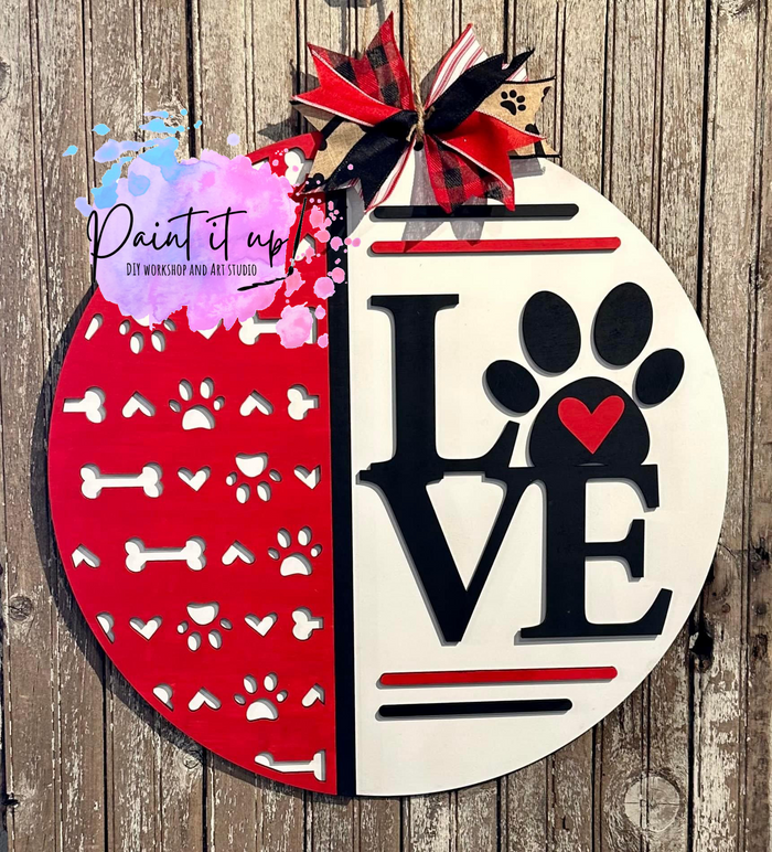 Doggie Love Round Wooden Door Hanger