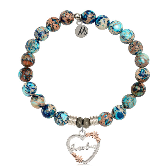 Earth Jasper Stone Bracelet with Heart Grandma Sterling Silver Charm