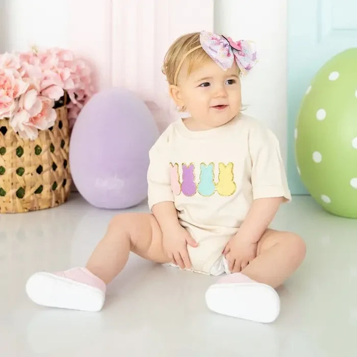 Easter Peeps Patch Short Sleeve Romper - Natural - Baby