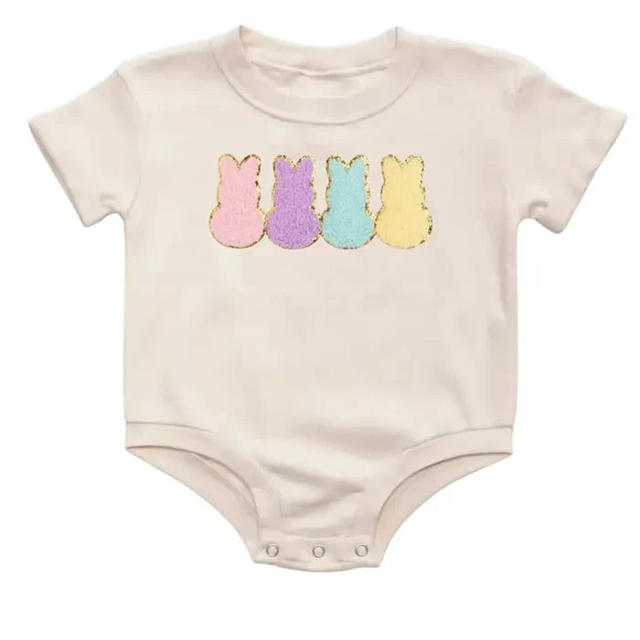 Easter Peeps Patch Short Sleeve Romper - Natural - Baby