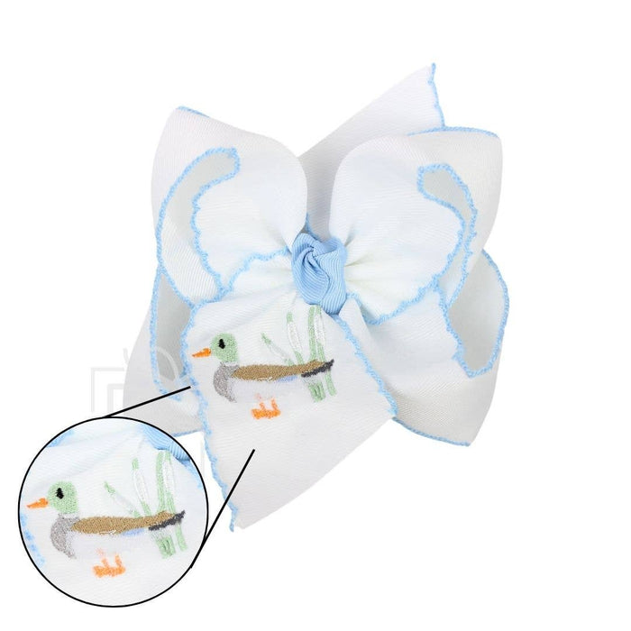Embroidered Pastel Duck Hair Hugh Bow on Alligator Clip