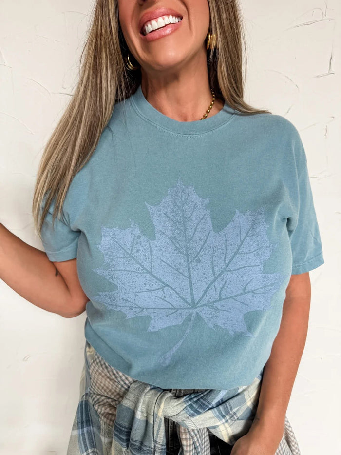 {FALL INTO FALL} Washed Denim Crew Neck Tee