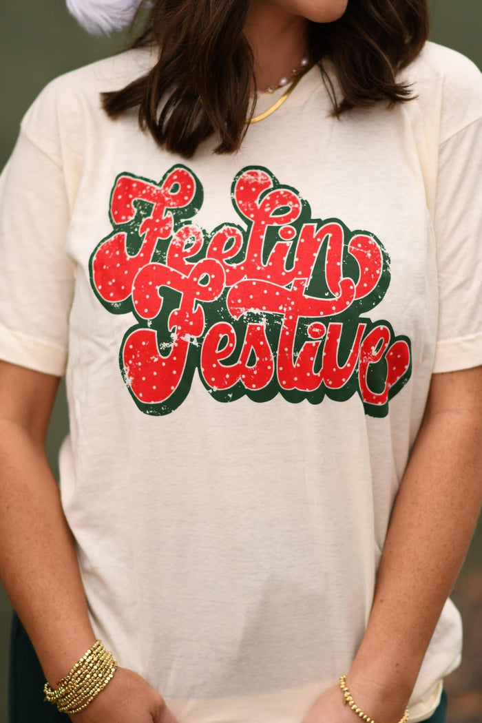 {FEELIN' FESTIVE} Red + Green Ivory Crew Neck Tee