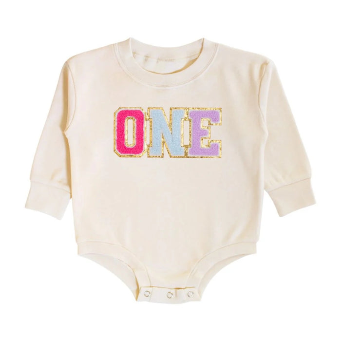 First Birthday Patch Long Sleeve Romper - Baby