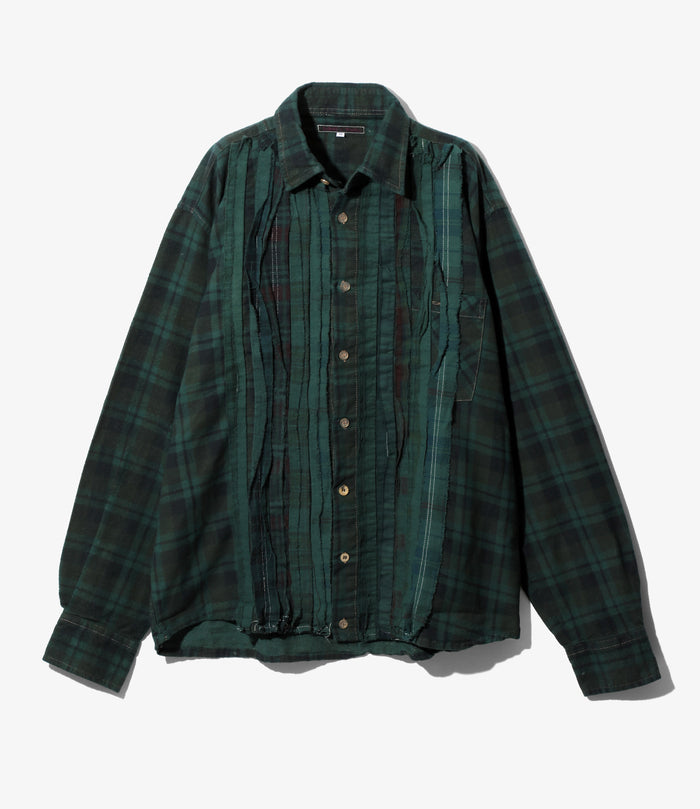 Flannel Shirt -> Ribbon Shirt / Over Dye - Dk.Green