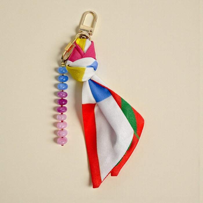 Floral Blocked Silk & Gemstone Bag Charm