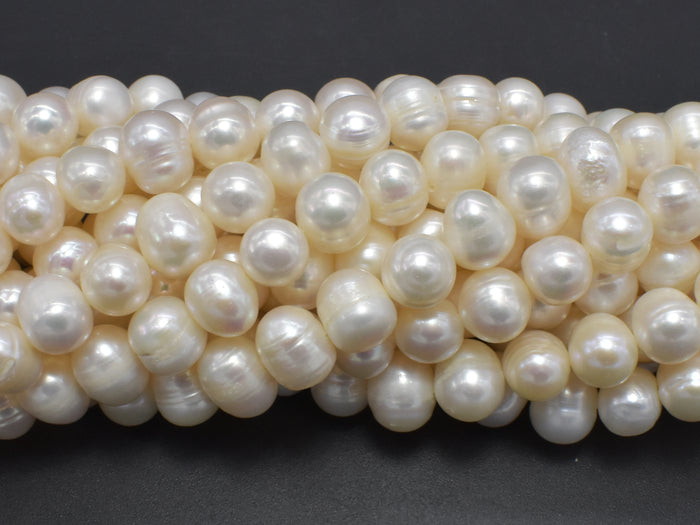 Fresh Water Pearl Beads, White, 9-10mm Potato Beads-BeadBasic