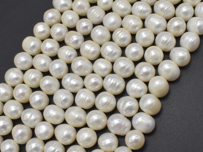 Fresh Water Pearl Beads, White, 9-10mm Potato Beads-BeadBasic