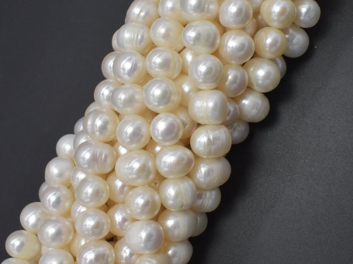 Fresh Water Pearl Beads, White, 9-10mm Potato Beads-BeadBasic
