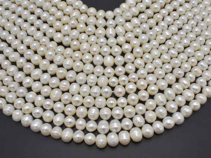 Fresh Water Pearl Beads, White, 9-10mm Potato Beads-BeadBasic