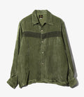 Fringe Open Collar Shirt - Green - Rayon Corduroy