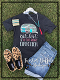 {GET LOST IN THE RIGHT DIRECTION} Leopard Camper Char-Black V-Neck Tee