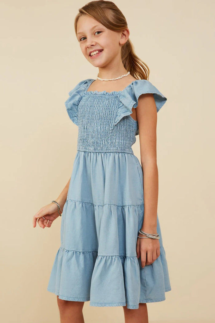 Girls Smocked Detail Ruffled Dress