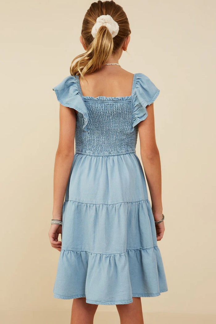 Girls Smocked Detail Ruffled Dress