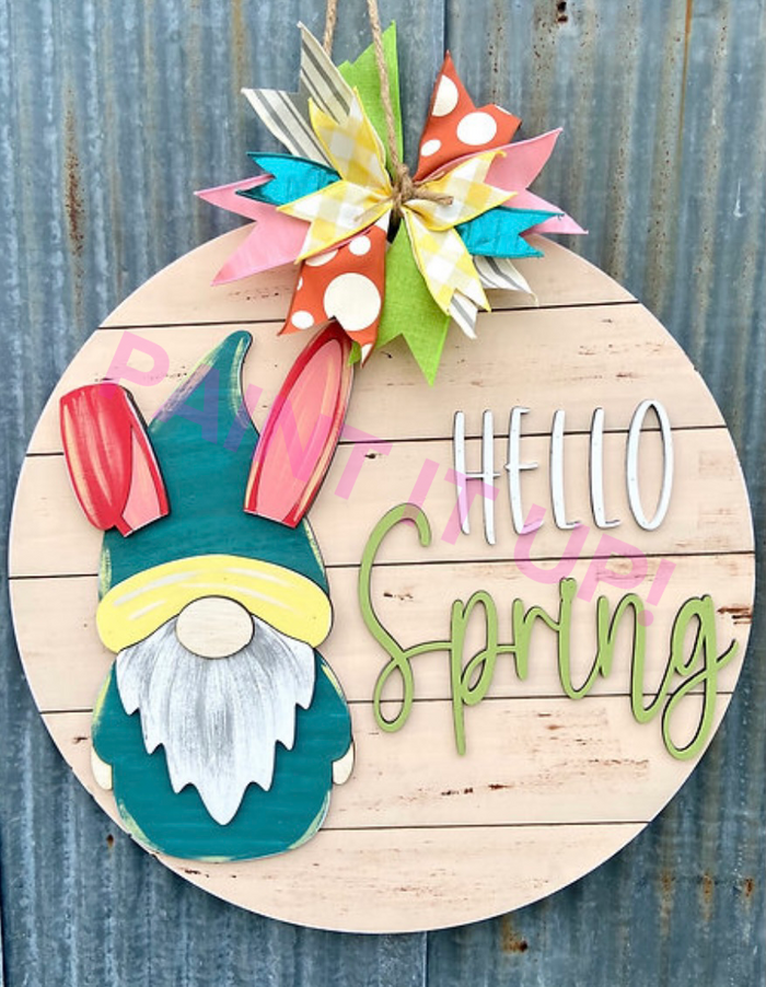 Gnome Bunny Wooden Door Hanger