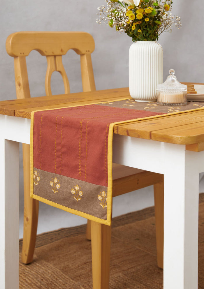 Great Rann 100% cotton elegant table runner for 4 seater or 6 seater Dining - Brick red