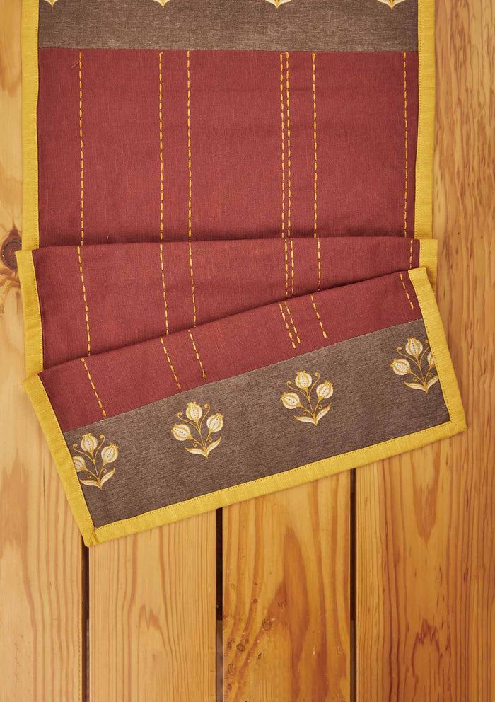 Great Rann 100% cotton elegant table runner for 4 seater or 6 seater Dining - Brick red