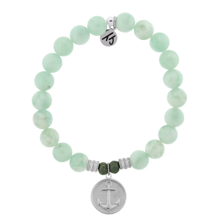 Green Angelite Bracelet with Anchor Sterling Silver Charm