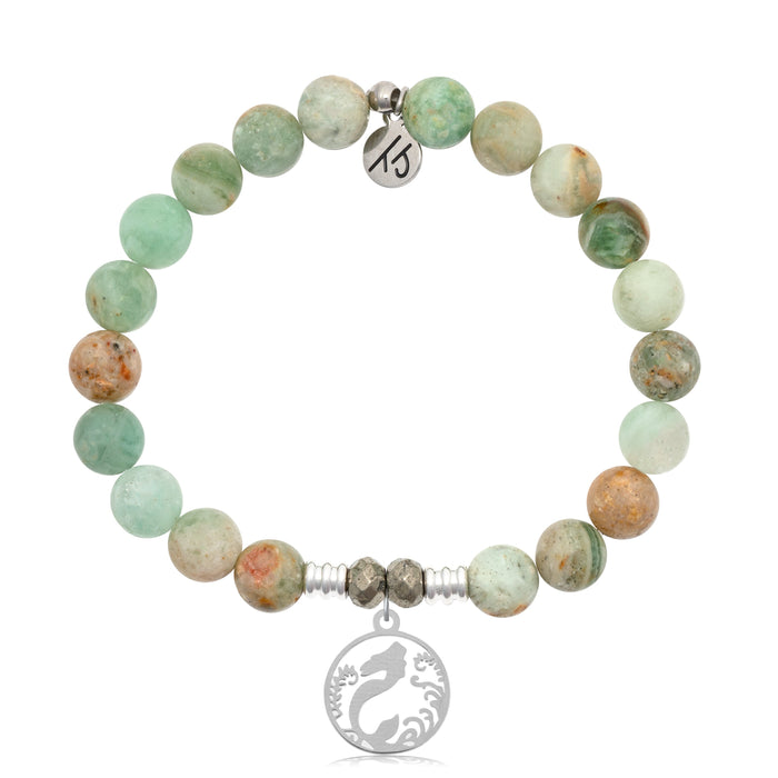 Green Quartz Stone Bracelet with Mermaid Sterling Silver Charm