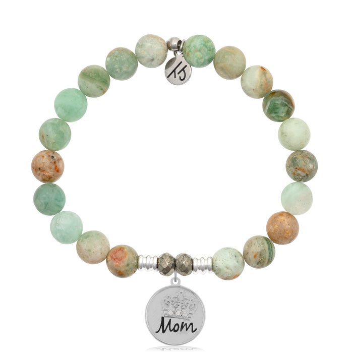 Green Quartz Stone Bracelet with Mom Crown Sterling Silver Charm