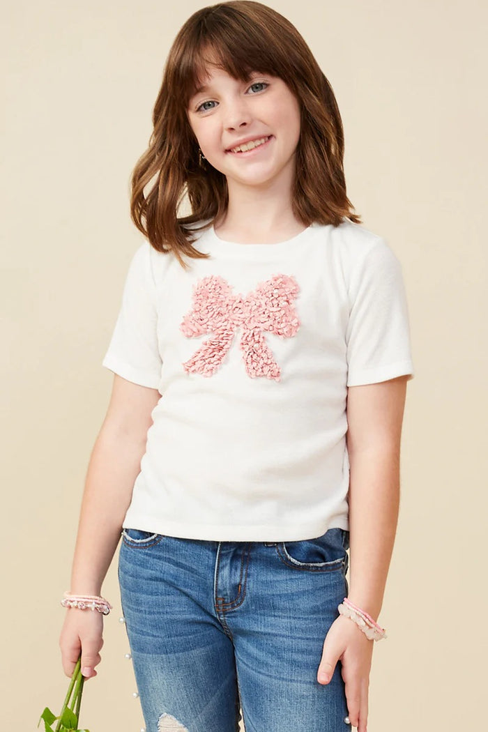 Hayden Girls Pearl Detailed Bow Patch Knit T Shirt