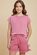 Hayden Girls Side Bow Detail Knit Short | Pink