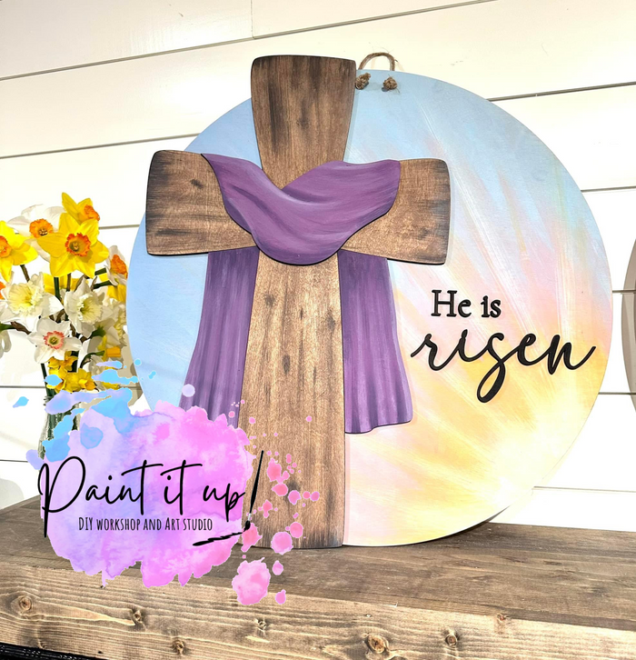 He is Risen Cross Wooden Door Hanger