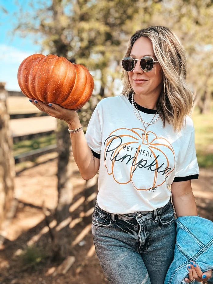 {HEY THERE PUMPKIN} Ringer Cream Crew Neck Tee