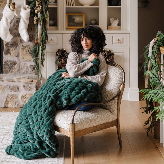 HOLIDAY DOUBLE RUCHED FAUX FUR THROW BLANKETS