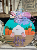 Hop on In Bunny Wooden Door Hanger