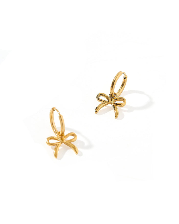 Huggie Charm Earrings - Sadie Bow Gold
