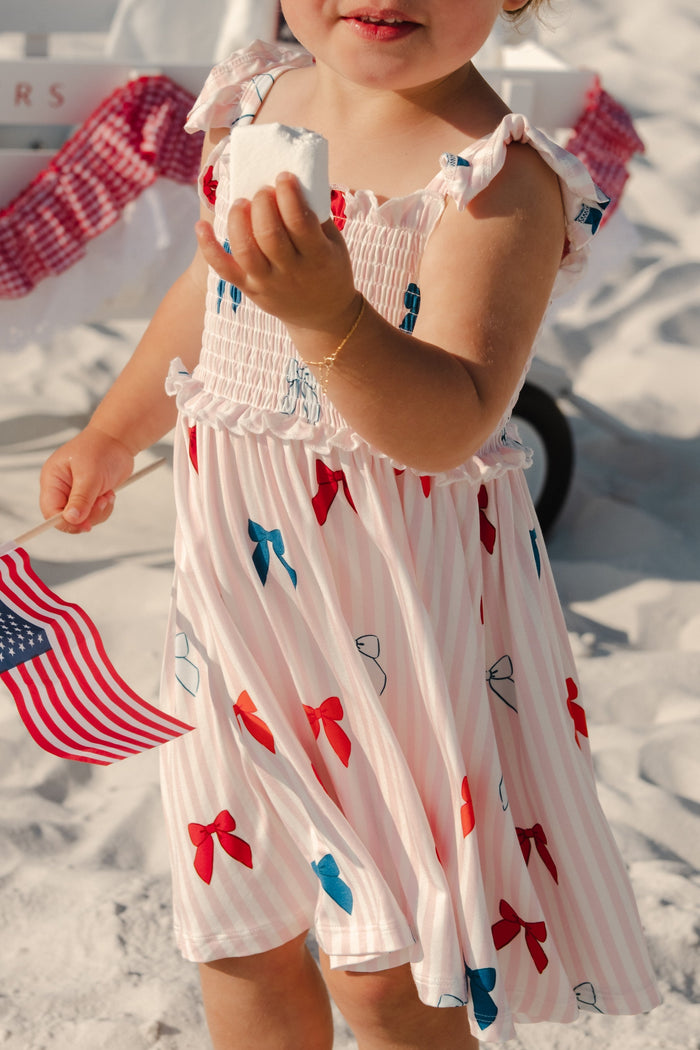 In My Jammers Liberty Bow Smocked Twirl Dress