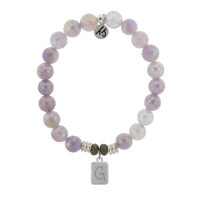 Initially Your's Mauve Jade Stone Bracelet with Letter G Sterling Silver Charm
