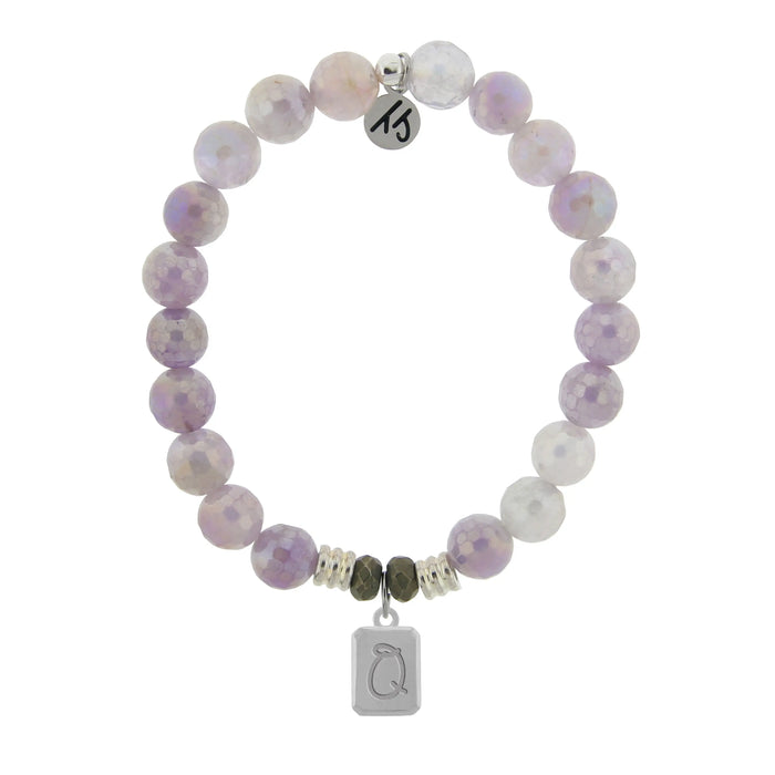 Initially Your's Mauve Jade Stone Bracelet with Letter Q Sterling Silver Charm