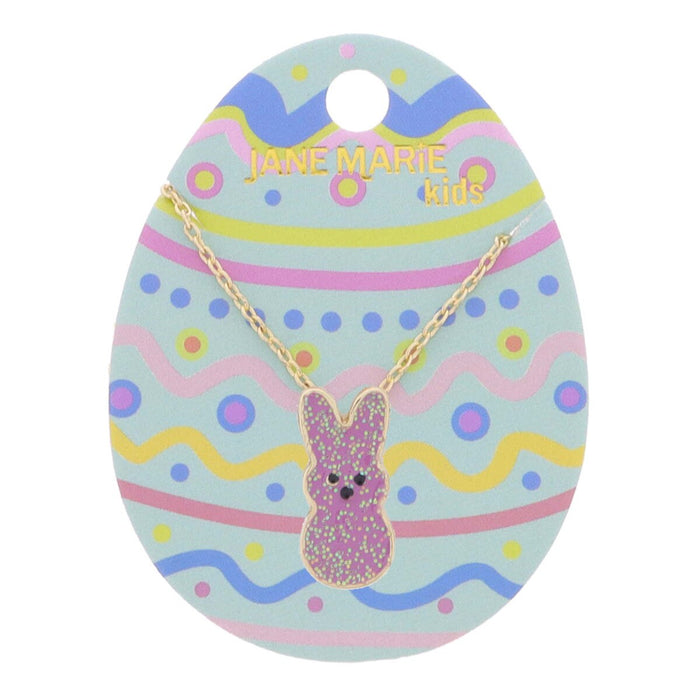 Jane Marie Kids 14" Purple Glitter Enamel Bunny Necklace, 3" Ext.