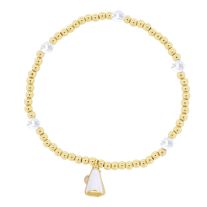 Jane Marie Kids 18K Gold Plated Gold & Clear Beaded Stretch Bracelet with White Megaphone