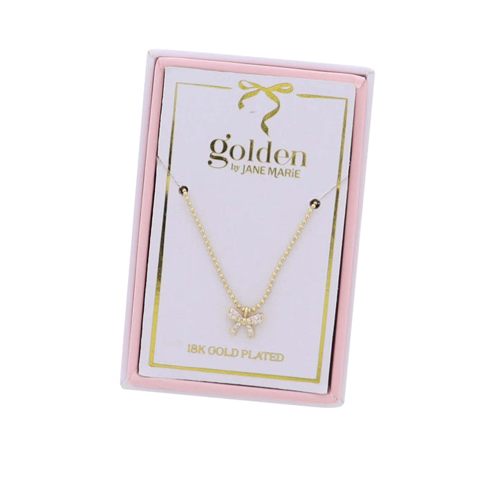 Jane Marie Kids 18K Gold Plated Necklace with Clear Crystal Bow