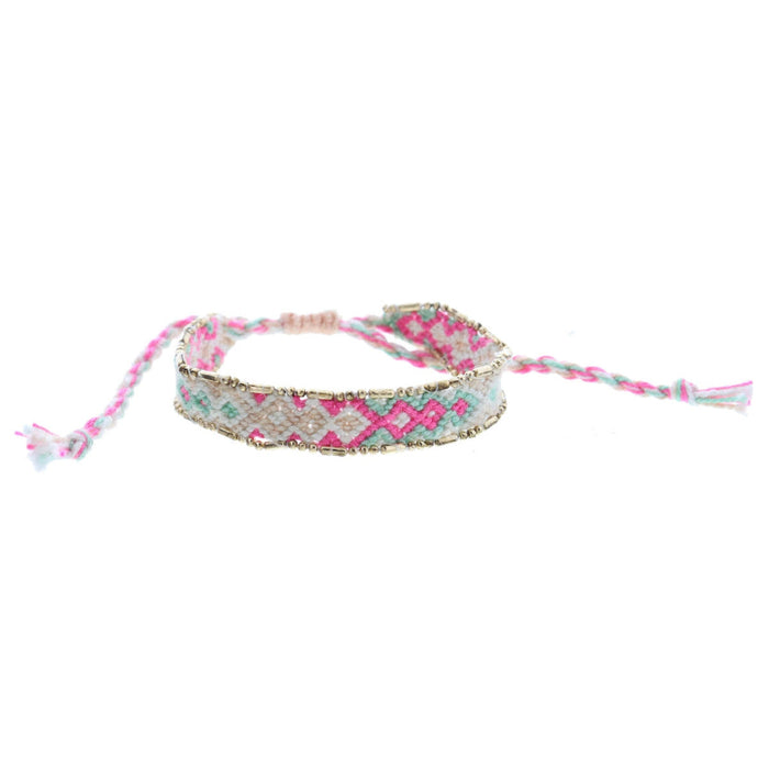 Hot Pink Mint White Peach Woven Band with Gold Accent