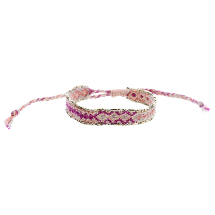 Magenta Peach Coral Woven Band with Gold Accent