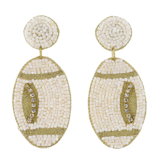 Jane Marie Pearly White Beaded Football Earrings